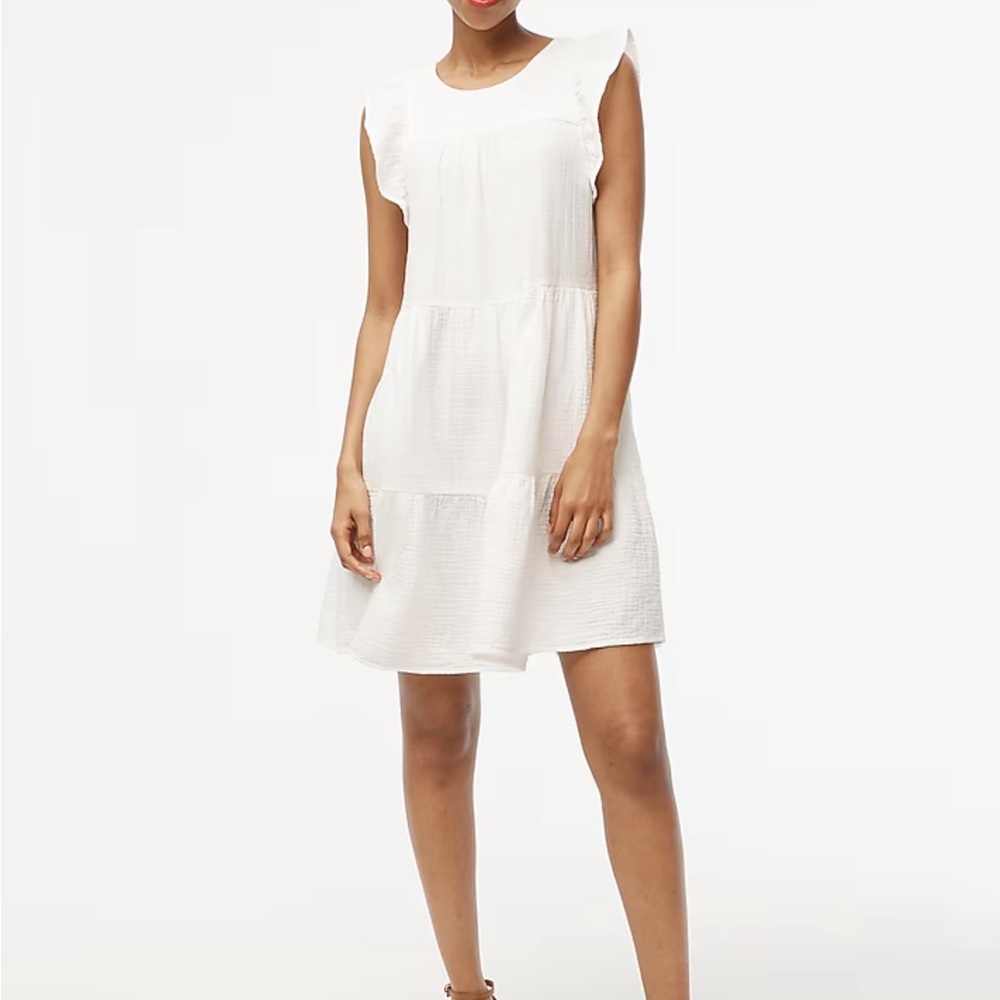 J Crew Linen Blend Tiered Mini Dress Ruffle Sleeves NWT BP628